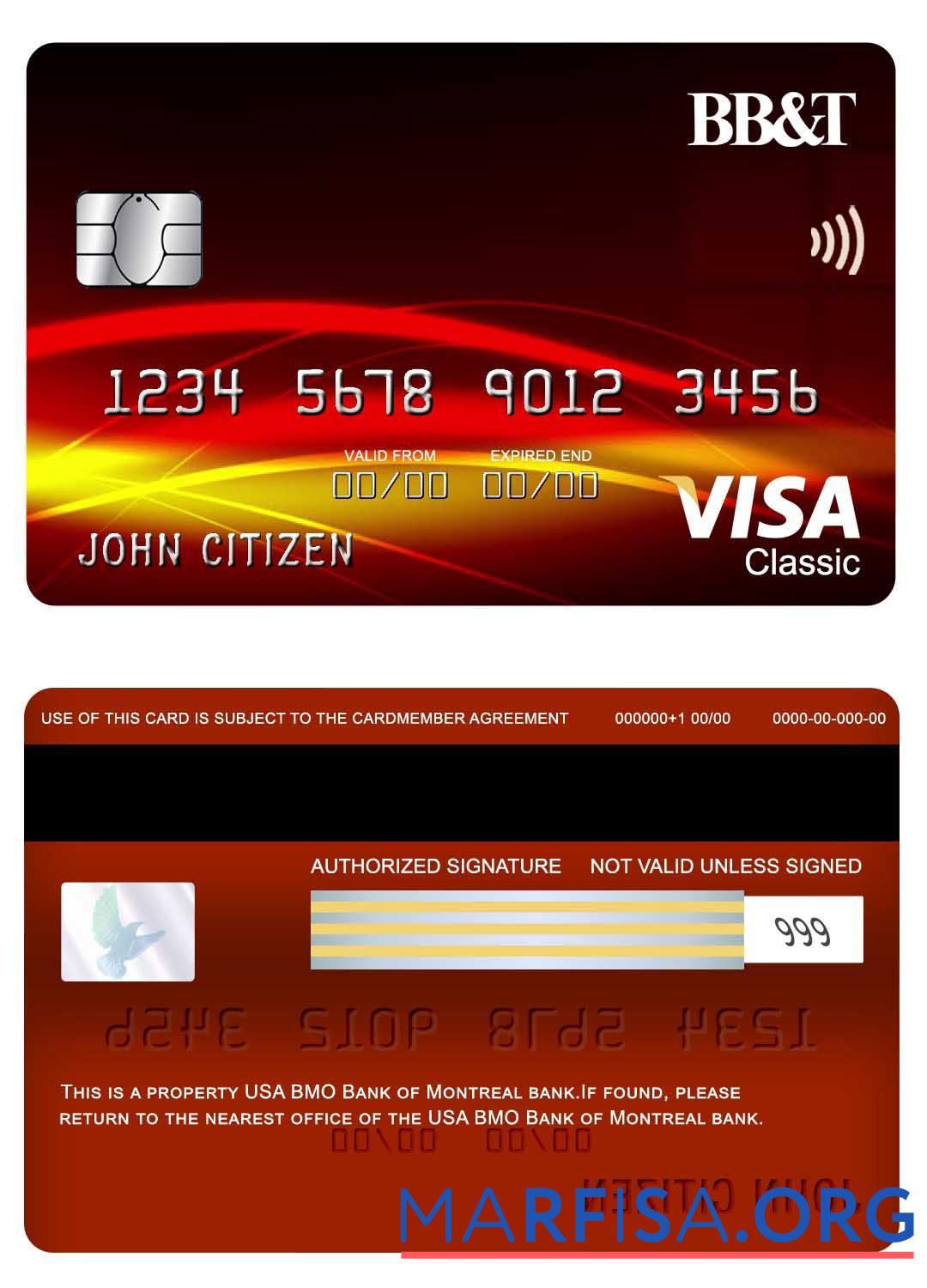 Realistic USA BB&T Corp. bank visa classic card sample